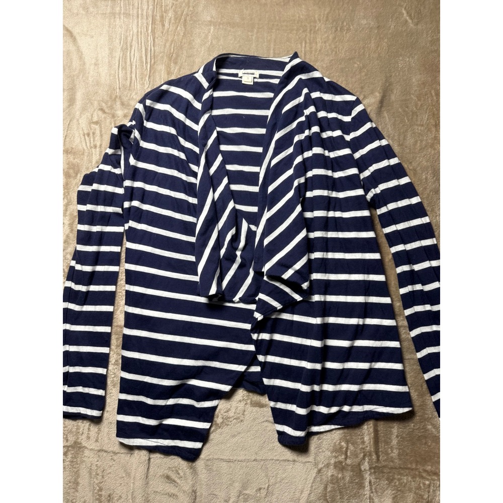J.Crew Womens Navy Striped Open Front Draped Cotton Cardigan Small Coastal
